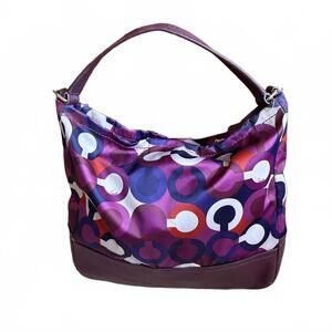 Coach Sateen Leather Tote Hobo Bag Purse Op Art Mulberry Purple H1393-F26841